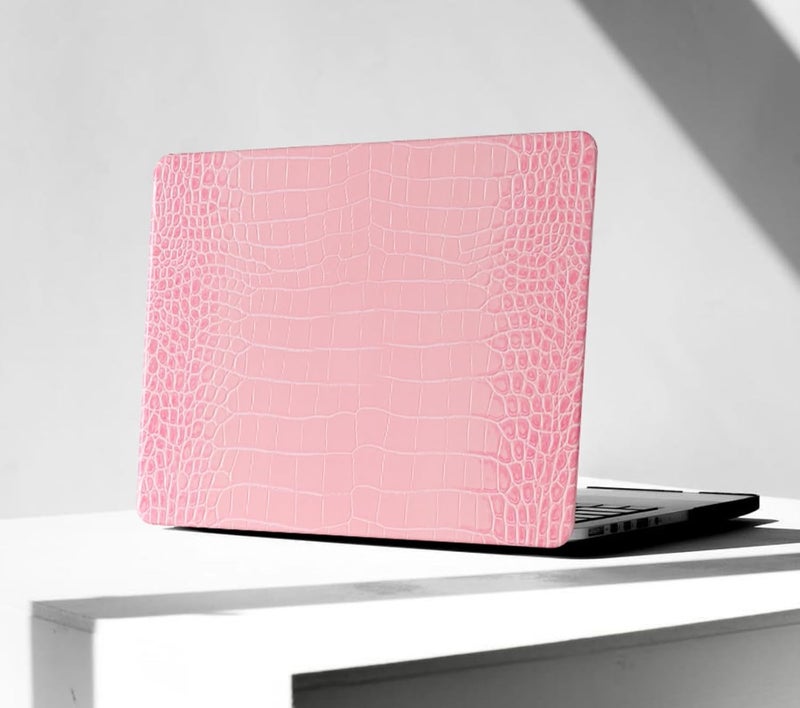 KEROM Compatible with Crocodile MacBook Air 13 Inch Case 2025-2022 M4 M3 M2 A3240 A3113 A2681, Textured Elegant Luxury Aligator Skin Snakeskin PU Leather Hardshell Case & Keyboard Cover, Pink - Image 1
